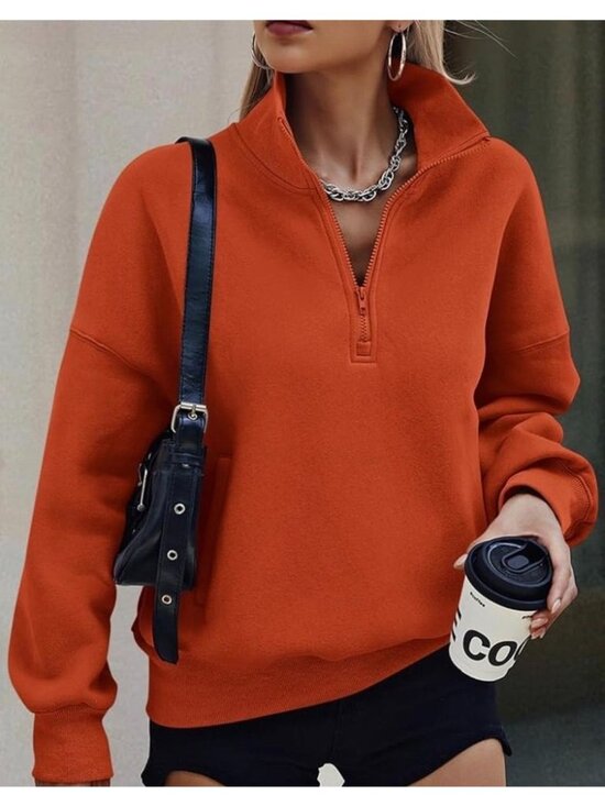 Pretty Garden Tops - NWT Pretty Garden Brick Red Quarter-Zip Oversized Sweatshirt M Soft Cozy Preppy